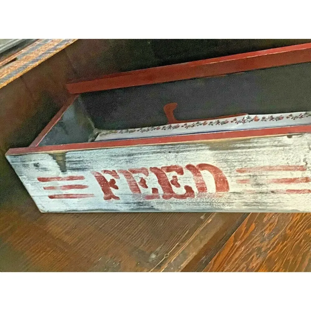 Farmhouse Wood Drawer Crate w/ Vintage Pig Feed Spigot Handle, Red/Black